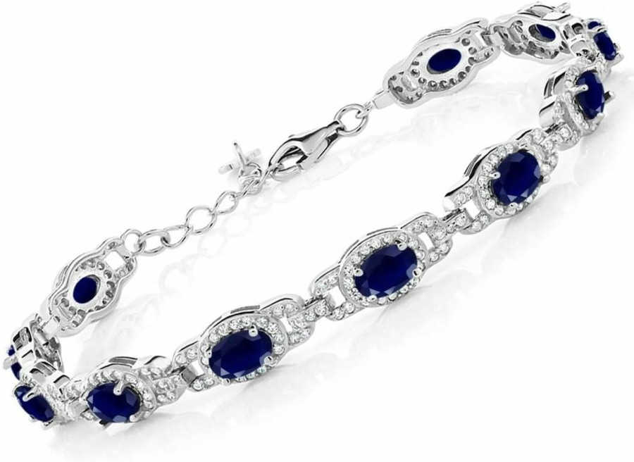 Gem Stone King Gem Stone King 925 Sterling Silver Blue Sapphire Tennis Bracelet For Women (9.71 Cttw, Gemstone Birthstone, 7 Inch With 1 Inch Extender) Best