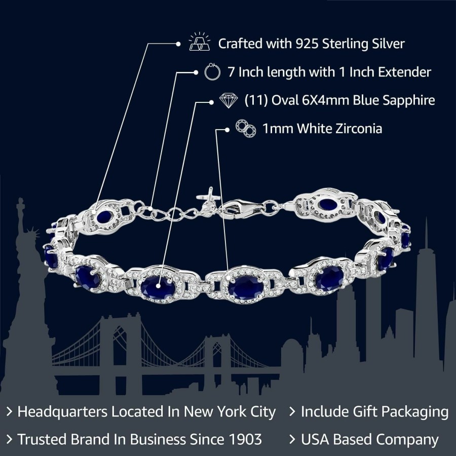 Gem Stone King Gem Stone King 925 Sterling Silver Blue Sapphire Tennis Bracelet For Women (9.71 Cttw, Gemstone Birthstone, 7 Inch With 1 Inch Extender) Best