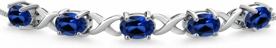 Gem Stone King Gem Stone King 925 Sterling Silver Blue Created Sapphire Bracelet For Women (5.00 Cttw, Oval 7X5Mm, Fully Adjustable Up To 9 Inches) Wholesale