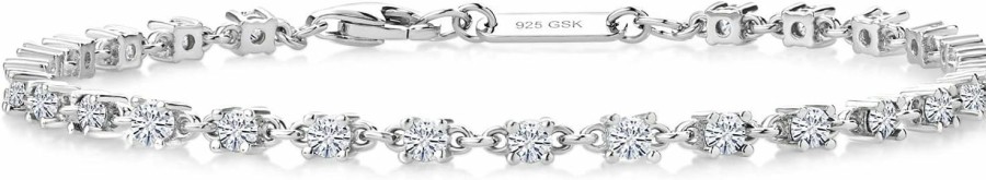 Gem Stone King Gem Stone King 925 Sterling Silver White Moissanite Tennis Bracelet For Women (1.76 Cttw, Center Stone: 2.5Mm, 7 Inch) Hot