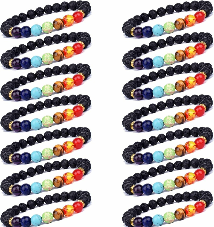 Svovin Svovin 1-14 Pcs Lava Rock 7 Chakra Energy Oil Diffuser Bracelet Set For Women Men Uni Elastic 8Mm Stone Yoga Beaded Bracelets Jewelry With Lucky Healing Online