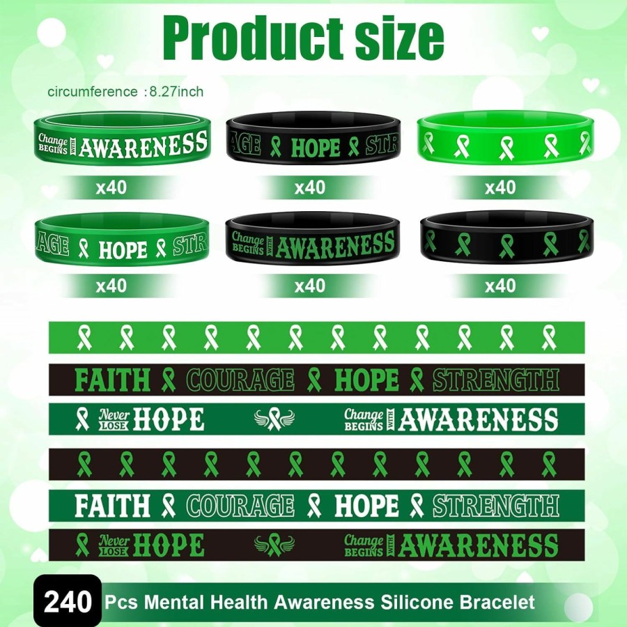 Sosation Sosation Mental Health Awareness Bracelet Green Awareness Ribbon Silicone Bracelets With Inspirational Saying Uni Depression Awareness Bracelet For Women Men, 6 Styles Online