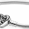 Pandora Pandora Moments Family Tree Heart Clasp Snake Chain Bracelet - Compatible Moments Charms - Sterling Silver, Cz & Black Enamel Charm Bracelet - Mother'S Day Gift - With Gift Box Best