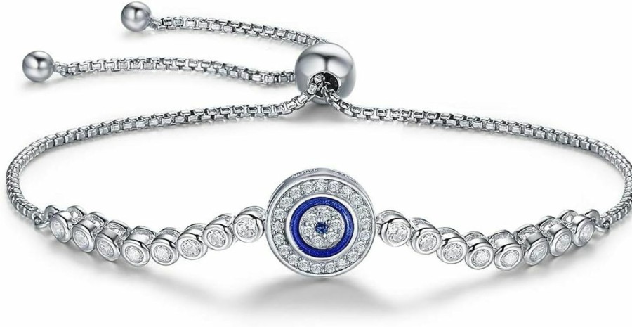 WOSTU Wostu Women Evil Eye Protection Bracelets 925 Sterling Silver White Gold Plated Adjustable Bracelets Wholesale