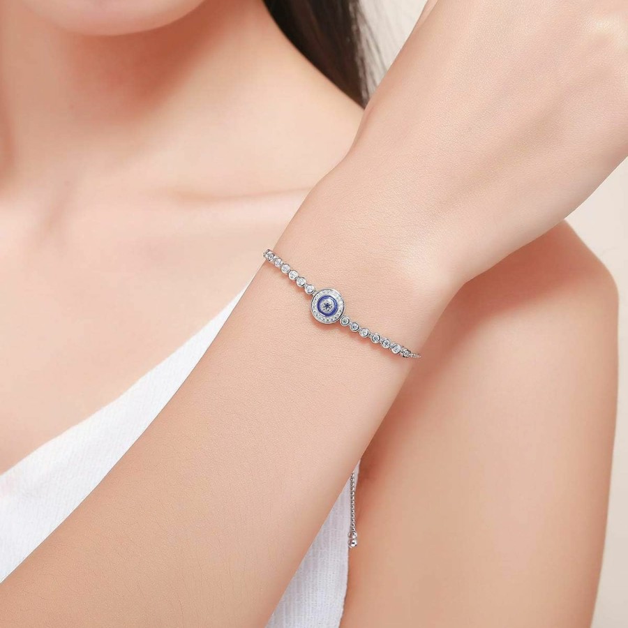 WOSTU Wostu Women Evil Eye Protection Bracelets 925 Sterling Silver White Gold Plated Adjustable Bracelets Wholesale