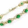 Gem Stone King Gem Stone King 18K Yellow Gold Plated Silver Green Simulated Emerald Tennis Bracelet For Women (8.00 Cttw, Oval 6X4Mm, 7 Inch With 1 Inch Extender) New