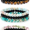 BOMAIL Bomail 9Pcs Gemstone Beaded Bracelets For Men Women 6Mm Round Beads Bracelets Set Semi-Precious Gemstone Beads Bracelets Matte Lava Rock Volcanic Tiger Eye Stone Yoga Healing Energy Crystal Stretch Bracelets Set Uni Best