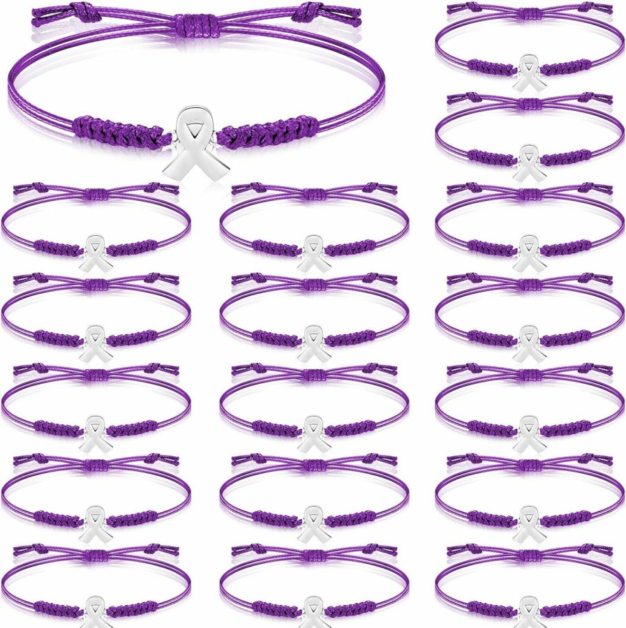 Sasylvia Sasylvia 20 Pcs Purple Pancreatic Cancer Awareness Bracelets Adjustable Cord Purple Ribbon Bracelets Inspirational Bracelets Pancreatic Cancer Gifts For Women Girls Cancer Survivor Fighter Jewelry New