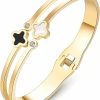 Osildde 18K Gold Plated Bangle Bracelet, Black And White Shell Four-Leaf Clover Bracelet, Dainty Clover Cuff Bracelet Fashion Gifts For Woman Teen Girl… Hot