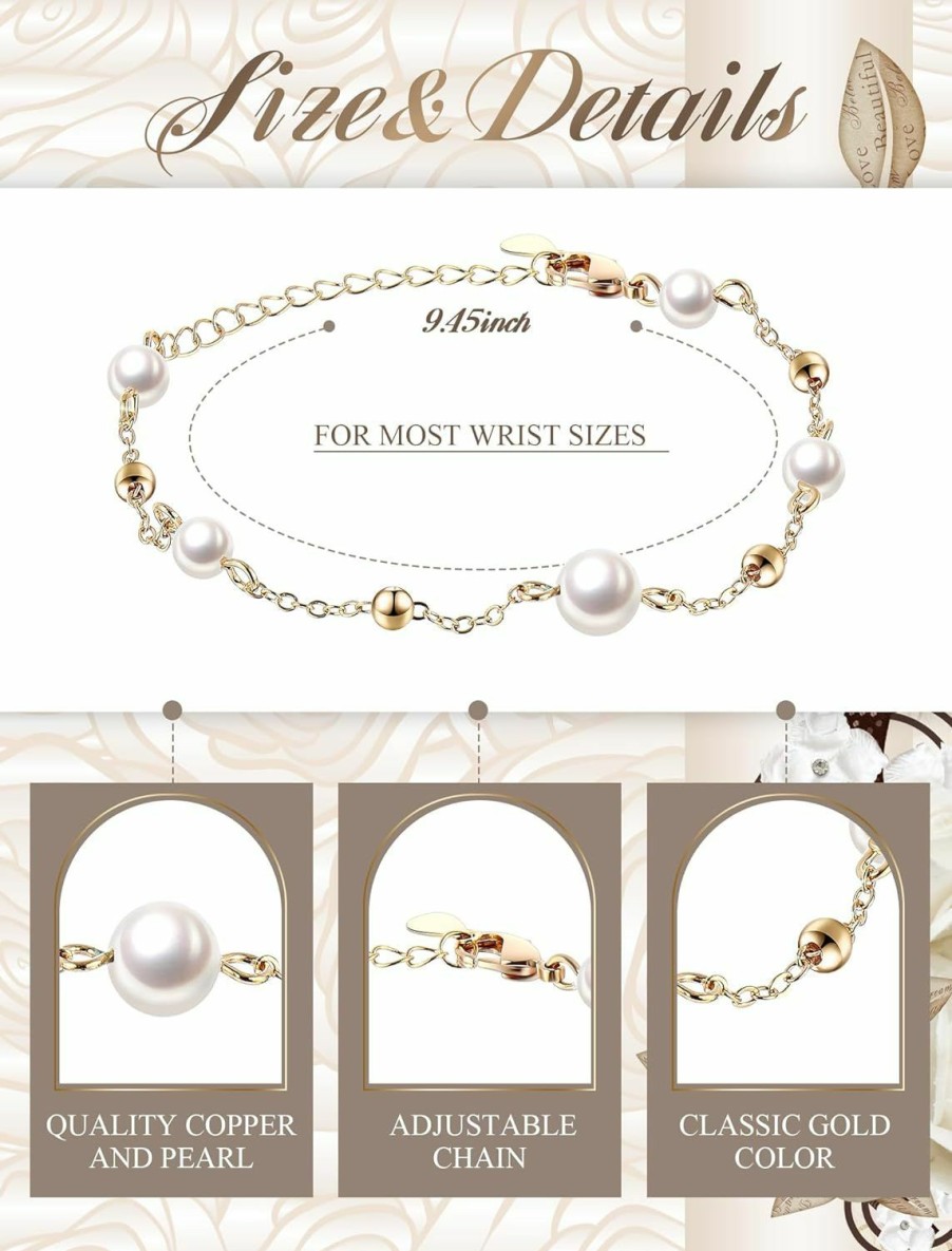 Ecally Ecally 8 Pcs Bridesmaid Bracelets For Women Freshwater Pearl Bracelet Dainty Gold Bracelet Pearl Beaded Bracelet Simple Bracelet Adjustable Bridal Bracelet Bridesmaid Gifts For Wedding Girl Wholesale