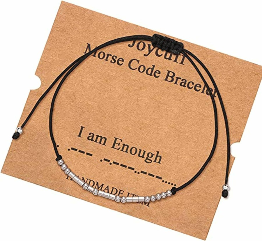 JoycuFF Inspirational Morse Code Bracelets Motivational Encouragement Memorial Unique Gifts String Stainless Steel Friendship Adjustable Silver Bracelets For Women Men Teacher Sister Mom Mama Daughter Aunt Teenager Mothers Day Birthday Christmas Graduation New