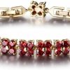 GULICX Gulicx Fashion Tennis Bracelet Swarovski Elements Crystal Round Crystal Red Bracelet Gold Plated New