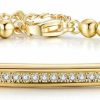 NUZON Nuzon 4Mm Gold Beaded Chain Bracelet For Women Dainty 14K Gold Plated Cz Curved Bar Bracelet Stretch/Lobster Clasp 2 Options Clearance