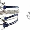 Infinity Collection Infinity Collection - Nautical Anchor Charm Earrings & Bracelet For Women, Navy And White Anchor Braided Bracelet - Weaved Leather Rope With Ship Wheel, Infinity, And Anchor Charm Bracelet Wholesale