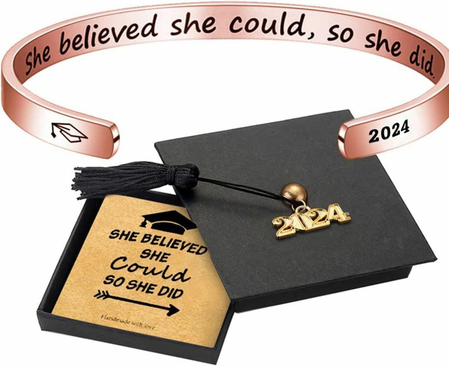 Turandoss Graduation Gifts For Her 2024 - Inspirational Graduation Bracelets Class Of 2024 She Believed She Could So She Did Bracelets Cuff Bracelet 2024 Graduation Gifts For Her College Graduation Gifts New