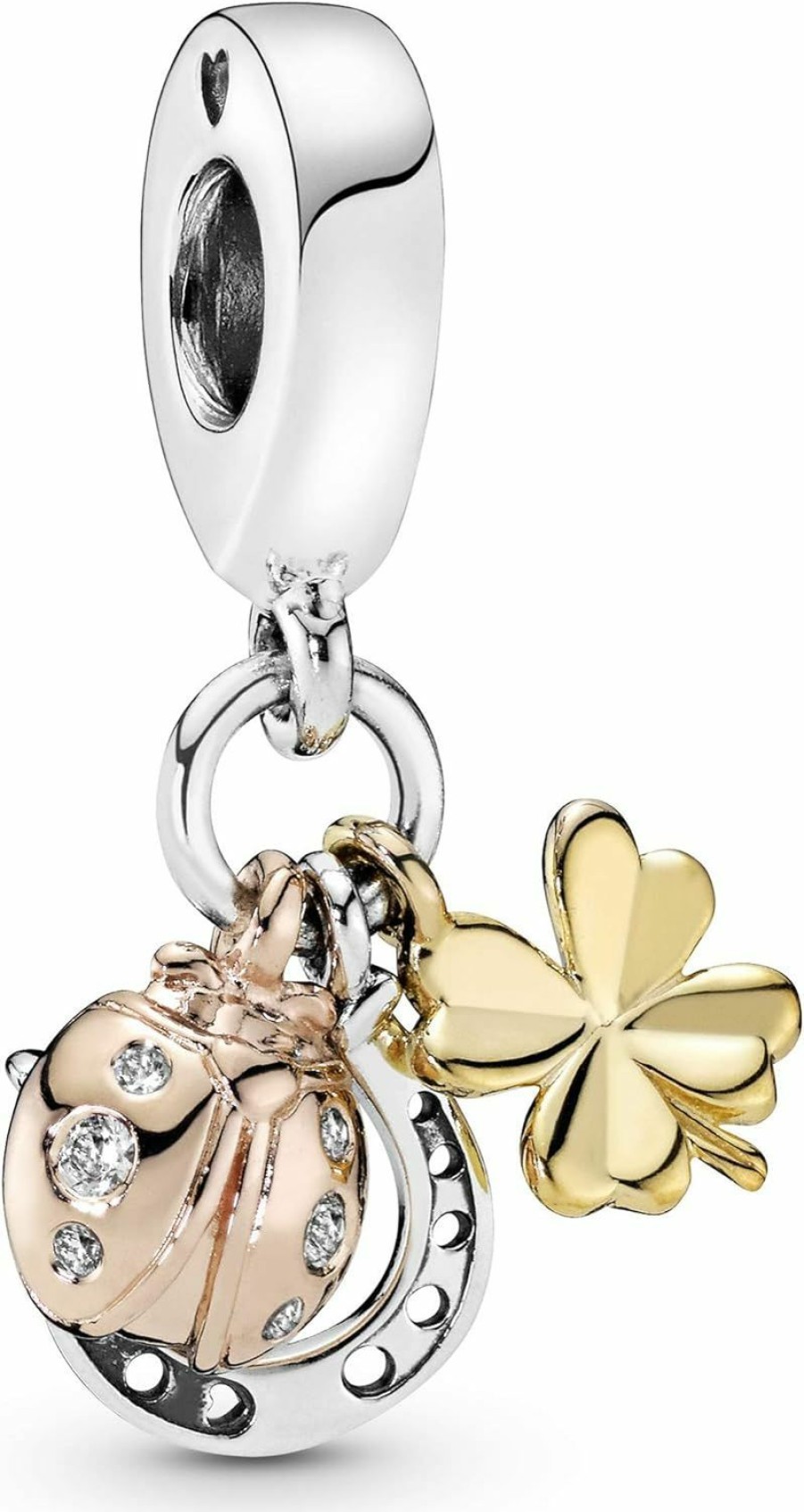 Pandora Pandora Jewelry Horseshoe, Clover And Ladybird Dangle Cubic Zirconia Charm In Sterling Silver, 18Ct Gold And 14K Rose Gold New