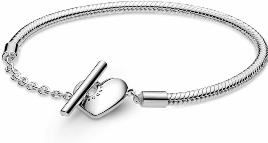 Pandora Pandora Moments Engravable Heart T-Bar Snake Chain Bracelet New