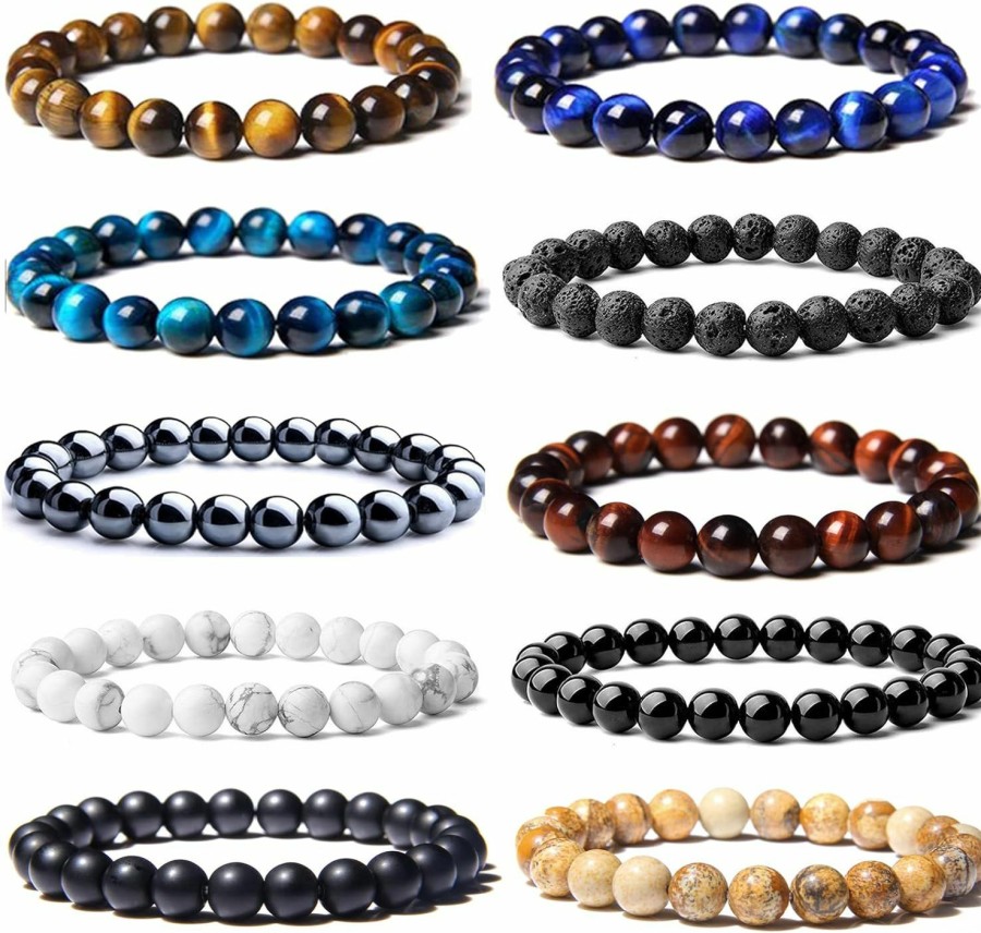 SONNYX Sonnyx 10 Pcs 8Mm Semi-Precious Gemstones Bracelets Round Beaded Bracelets For Men Women Stone Crystal Healing Stretch Beaded Bracelet Uni Hot