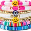 YALASOBA Yalasoba Preppy Bracelets Set Colorful White Gold Smile Heart Star Evil Eye Beaded Polymer Clay Pearl Stackable Charm Y2K Kidcore Summer Beach Bohemian Layering Bracelets Jewelry For Women Girls Teens Wholesale