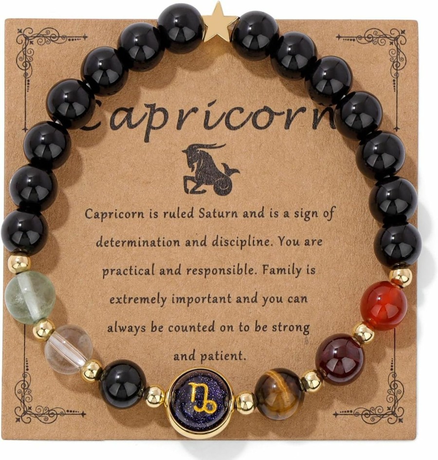 GolbalJew Golbaljew Zodiac Bracelets For Women 12 Constellations Healing Crystal Stone Beads Bracelet Birthday Zodiac Gifts Horoscope Spiritual Bracelet Best