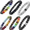 Cmidy Black Lava Stone 7 Chakra Bracelets, 8Mm Yinyang Rock Bead Elastic Natural Gemstones Oil Diffuser Yoga Menditation Beads Bracelets For Men Women Girls Jewelry (6Pcs) Hot