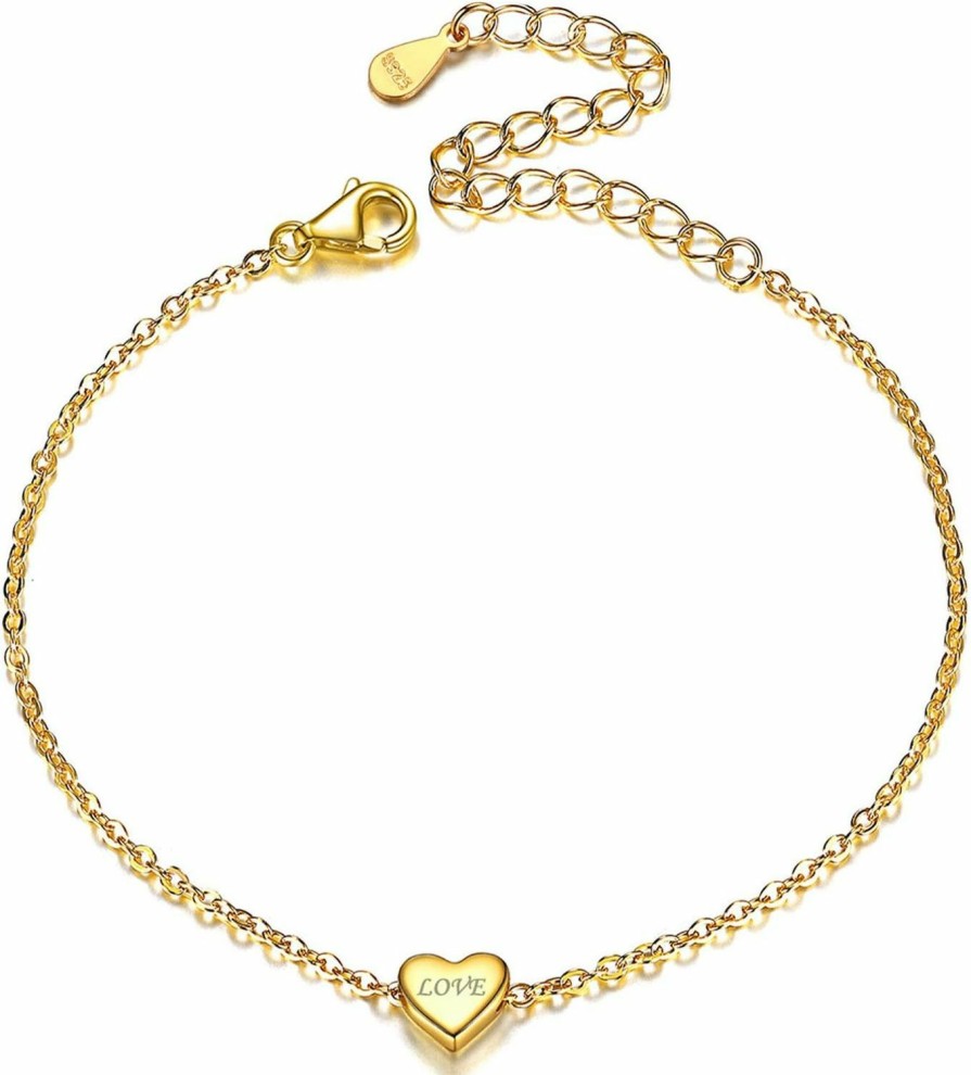 ChicSilver Chicsilver Personalized Tiny Heart/Star/Moon/Dot/Lotus Bracelet, Sterling Silver Dainty Link Chain Bracelet For Women Teen Girls, Silver/Gold/Rose Gold(With Gift Box) Online