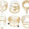 IFKM Ifkm 6 Pack (24 Pcs) Boho Gold Chain Bracelets Set For Women Girls, 14K Gold Plated Multiple Layered Stackable Open Cuff Wrap Bangle Adjustable Link Italian Cuban Jewelry For Women Girls Gift… New