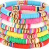 XOCARTIGE Xocartige Surfer Heishi Bracelets For Women Stackable Rainbow Vinyl Disc Clay Beaded Stretch Bracelets Elastic Layering Friendship Bracelets Boho Summer Beach Jewelry Best