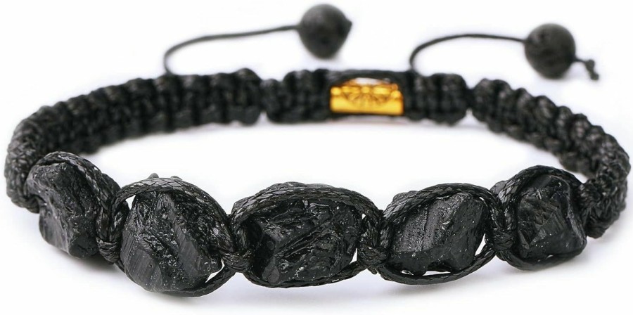 Generic Handmade Natural Stone Black Tourmaline 5 Pc Adjustable Black String Bracelet Men'S And Women'S Gifts Wholesale