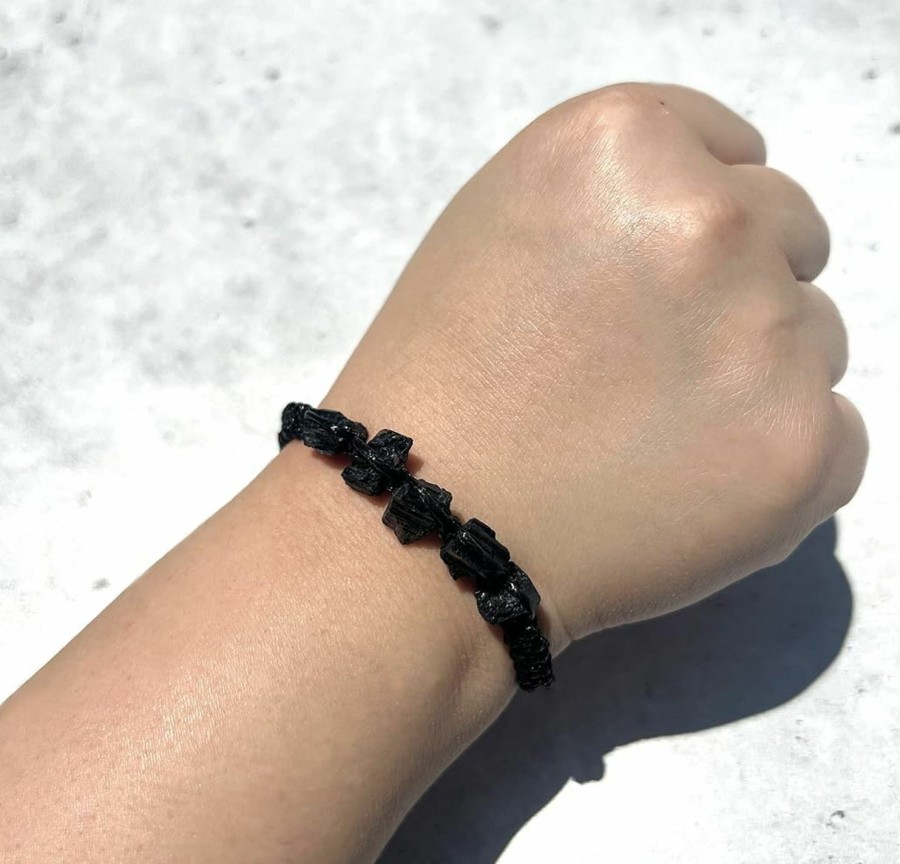 Generic Handmade Natural Stone Black Tourmaline 5 Pc Adjustable Black String Bracelet Men'S And Women'S Gifts Wholesale