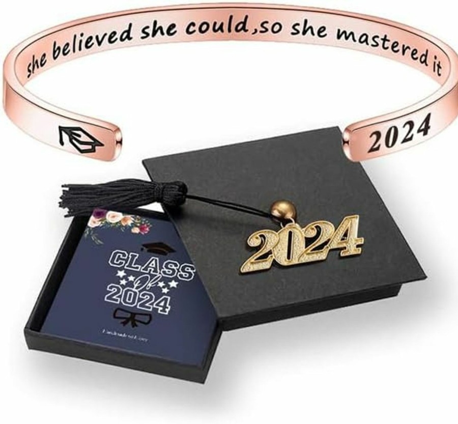 M MOOHAM M Mooham Graduation Gifts For Her Him 2024, Inspirational Graduation Bracelets Class Of 2024 High School College Graduation Gifts For Her With Graduation Box Hot