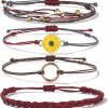 FANCY SHINY Fancy Shiny Sunflower String Bracelet Handmade Braided Rope Charms Boho Surfer Bracelet For Teen Girls Women New