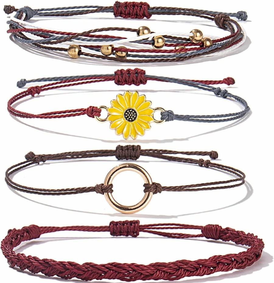 FANCY SHINY Fancy Shiny Sunflower String Bracelet Handmade Braided Rope Charms Boho Surfer Bracelet For Teen Girls Women New