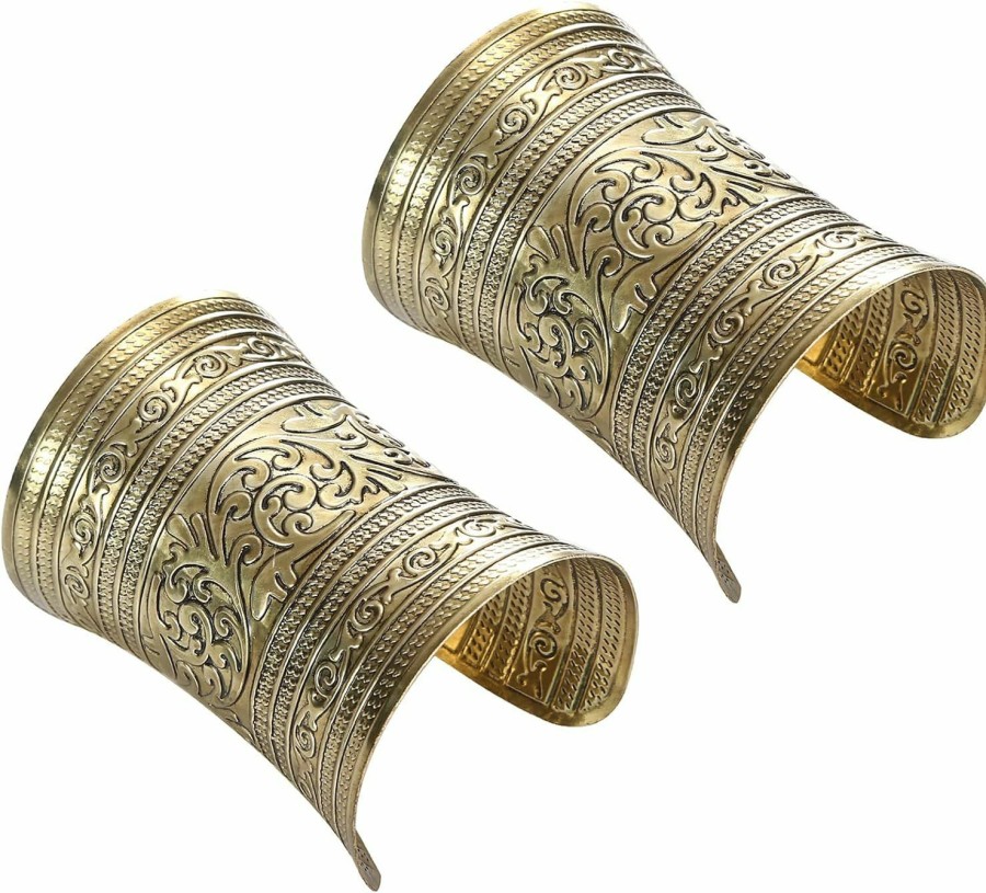 SONNYX Sonnyx 2 Pcs Cuff Bracelets For Women Vintage Ethnic Wide Open Chunky Gold Silver Wrist Cuff Warp Bracelets For Cosplay Or Belly Dance Best