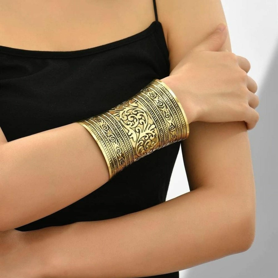 SONNYX Sonnyx 2 Pcs Cuff Bracelets For Women Vintage Ethnic Wide Open Chunky Gold Silver Wrist Cuff Warp Bracelets For Cosplay Or Belly Dance Best