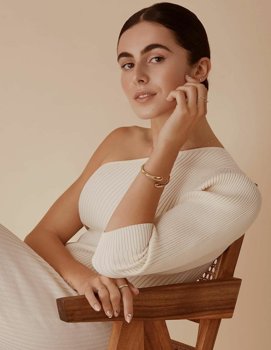 ENSKEFEN Enskefen Gold Cuff Bracelet For Women Dainty Gold Bar Bracelets Adjustable Cuff Bracelets Gold Open Bangle Bracelets Minimalist Gold Wrist Cuff Bracelet Best