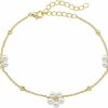 Planetglitter Daisy Pearl Flower Bracelet Dainty 14K Gold Beaded Chain Bracelet For Women Girls Jewelry Gifts Clearance