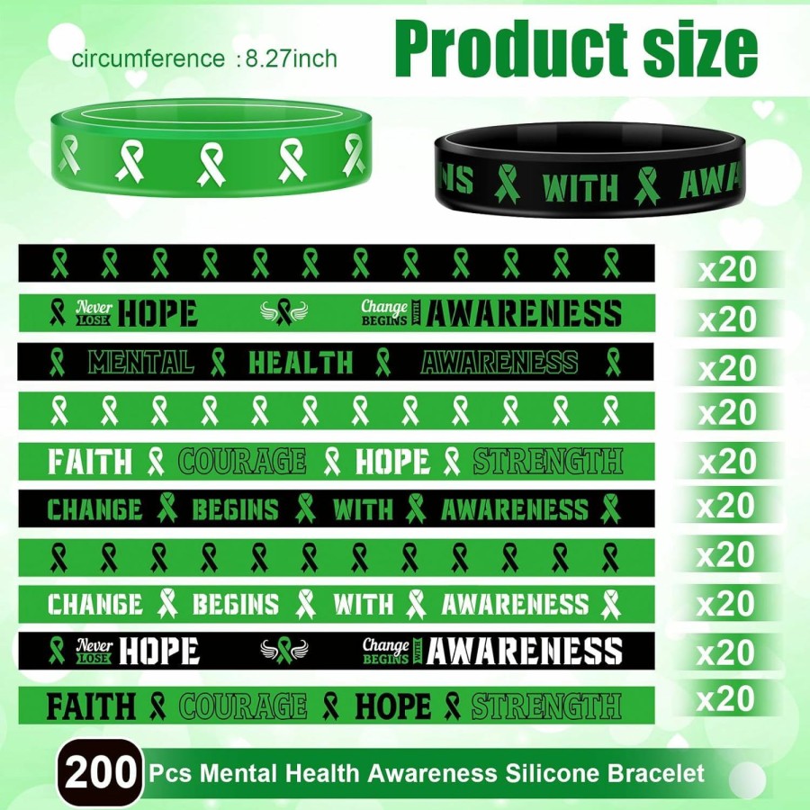 Sosation Sosation Mental Health Awareness Bracelet Faith Courage Hope Strength Silicone Wristband Green Awareness Bracelets Hot