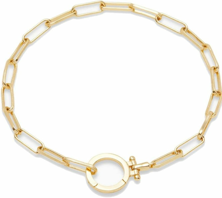 gorjana Gorjana Women'S Parker Link Bracelet, Paperclip Chain W/Signature Clasp, Gold And Silver Plated New