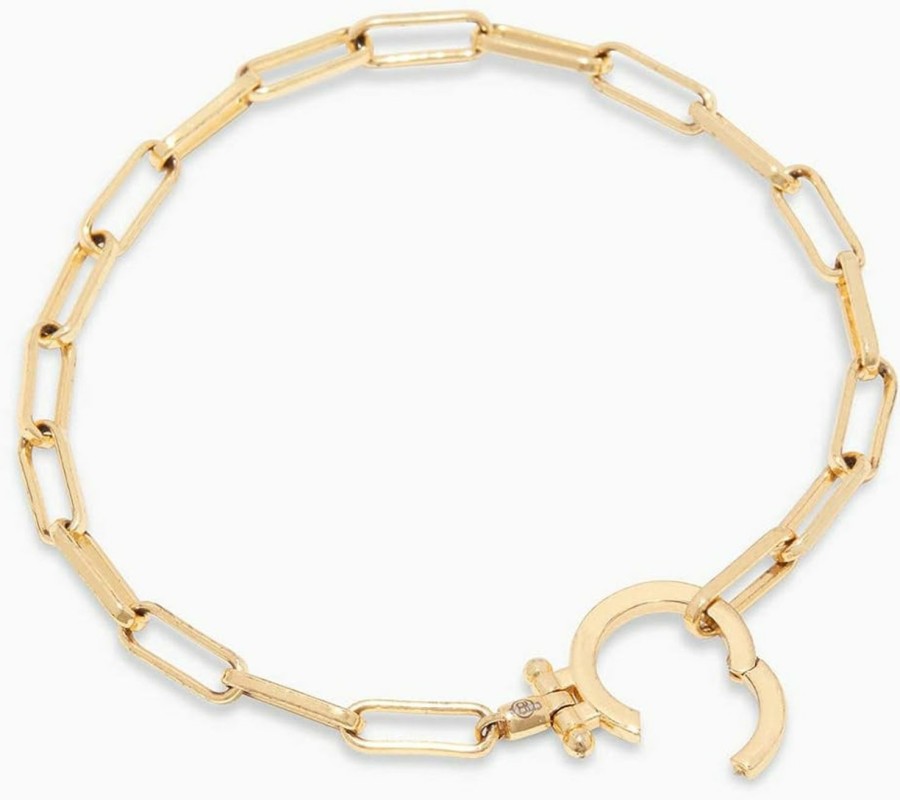 gorjana Gorjana Women'S Parker Link Bracelet, Paperclip Chain W/Signature Clasp, Gold And Silver Plated New