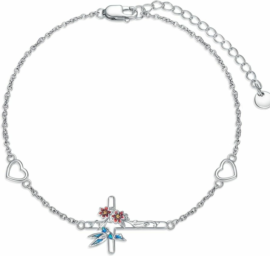 LONAGO Lonago Hummingbird Bracelet Sterling Silver Hummingbird Cross Link Bracelet Gift For Women Best