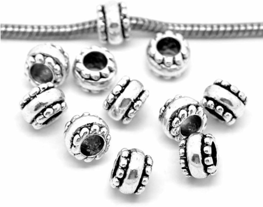 Sexy Sparkles Sexy Sparkles 10 Pcs Silver Tone European Spacer Beads For Snake Chain Charm Bracelets Clearance