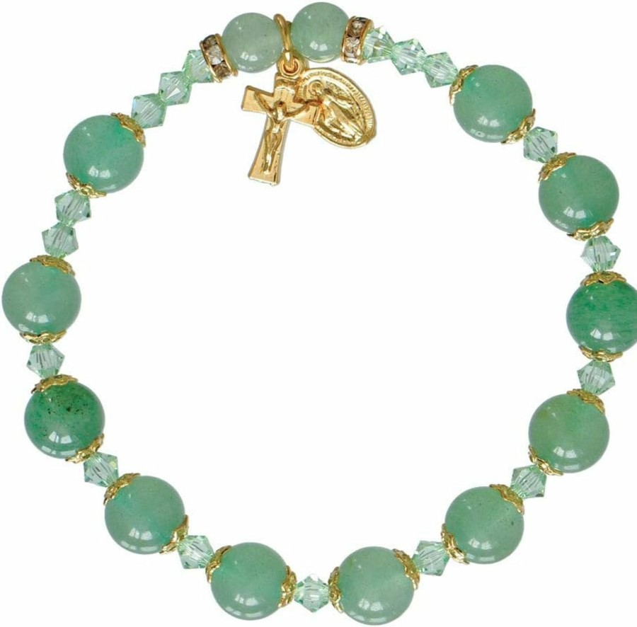 Amazon Green Jade/Gold Trim 8Mm Rosary Bracelet New