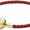 Pandora Pandora Moments Woven Leather Bracelet With 18K Gold-Plated Clasp - Compatible Moments Charms - Charm Bracelet For Women - Features Shine & Leather - Gift For Her - Red, With Gift Box New