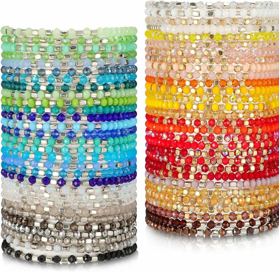 Kigeli Kigeli 60 Pcs Bohemian Beaded Bracelets Stackable Multi Layer Statement Bracelets Sparkly Bulk Boho Crystal Stretchy Bracelet Set For Women Jewelry Gifts Clearance