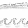 YZSFMZGE Yzsfmzge Ocean Beach Wave Bracelet/Anklet For Women 925 Sterling Silver Adjustable Cubic Zirconia Wave Ankle Large Bracelet Hypoallergenic Dainty Wave Jewelry Gift For Women Girls Wholesale