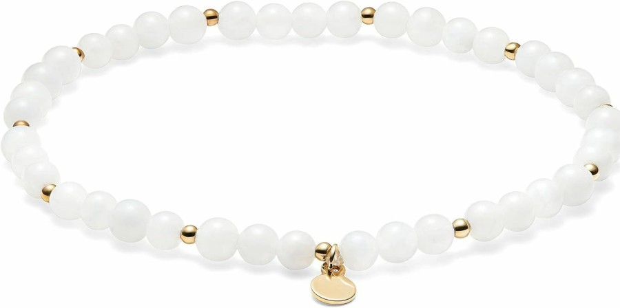 MORGAN & PAIGE Morgan & Paige Beaded Stretch Bracelets, 6.5 Inch 18K Yellow Gold Plated And Genuine Moonstone Bracelet For Women, Bronze Gemstone Bracelets For Women, Giftable Beaded Bracelets Clearance