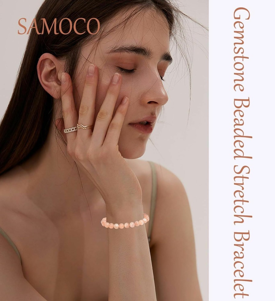 SAMOCO Samoco 12Pcs Healing Stone Beaded Bracelets For Women Men Semi-Precious Gemstones Bracelets Crystal Beaded Bracelet Uni Adjustable Stretch Bracelets 8Mm Hot