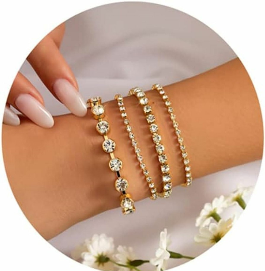 FUTIMELY Futimely Gold Chain Link Bracelet Set For Women 14K Gold Plated Snake Pearl Cz Lock Portrait Dainty Classic Adjustable Layered Paperclip Bracelets For Girls Jewelry Clearance