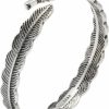 Innocence Innocence S999 Antique Silver Plated Wide Feather Cuff Bracelet For Men Women Adjustable Retro Twisted Feather Bracelets Gift Jewelry New